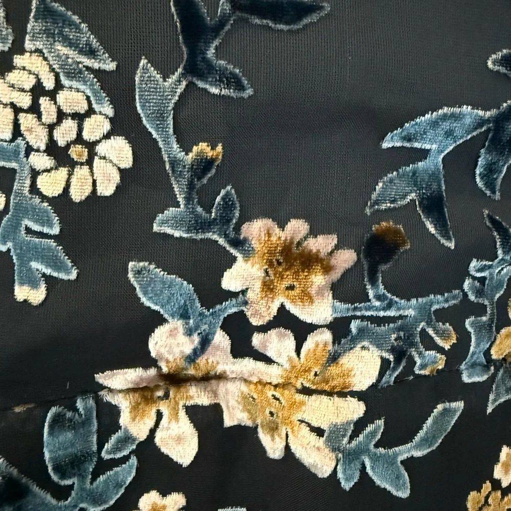 Lulu’s Evenings with You Dark Teal Floral Velvet Asymmetrical Dress sz Large